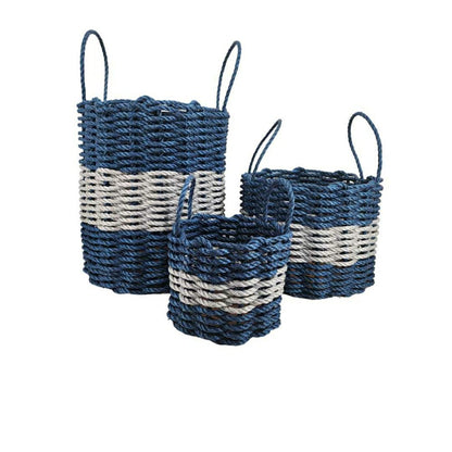 Authentic Maine Lobster Rope Storage Basket Navy Blue and Light Gray | Plow & Hearth