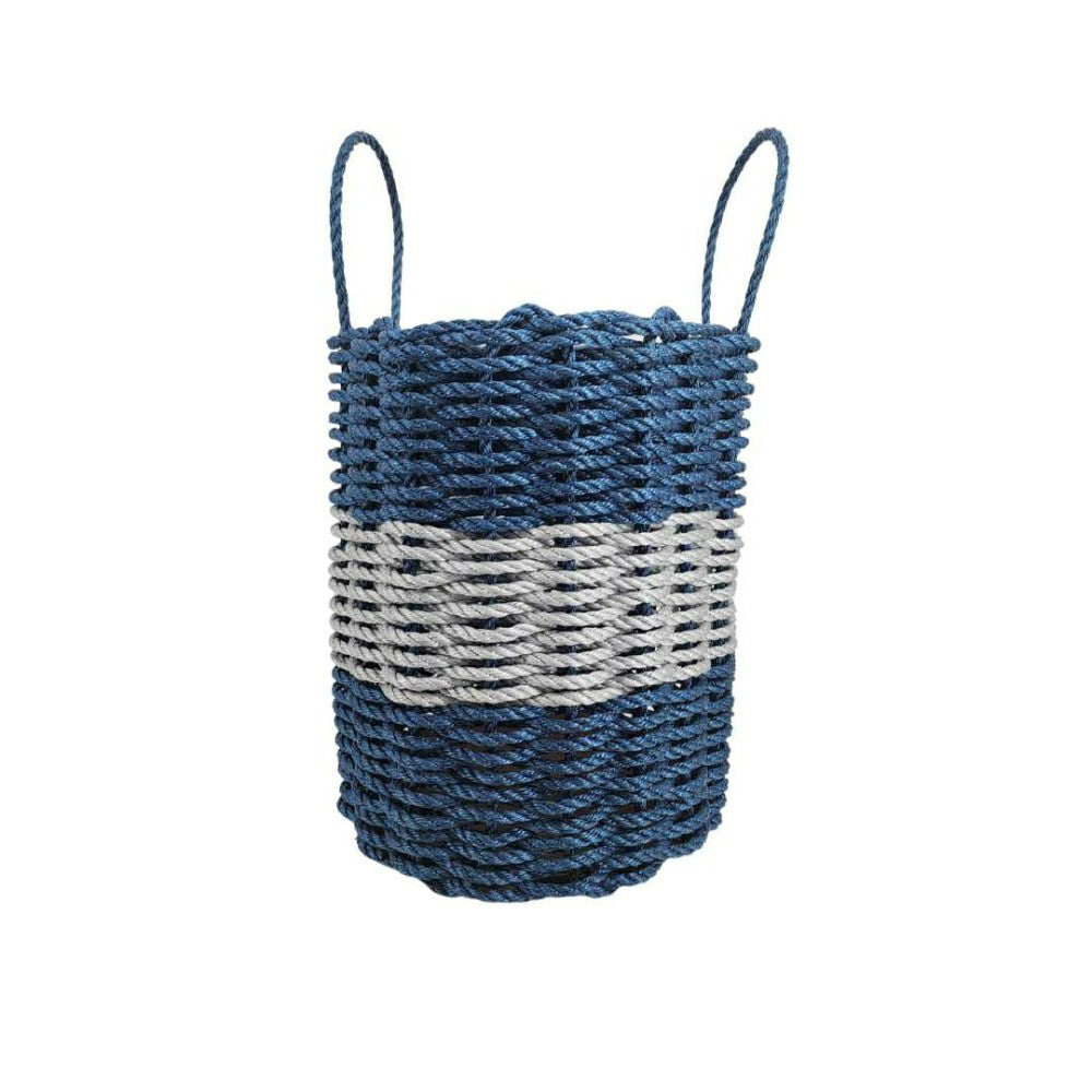 Authentic Maine Lobster Rope Storage Basket Navy Blue and Light Gray | Plow & Hearth