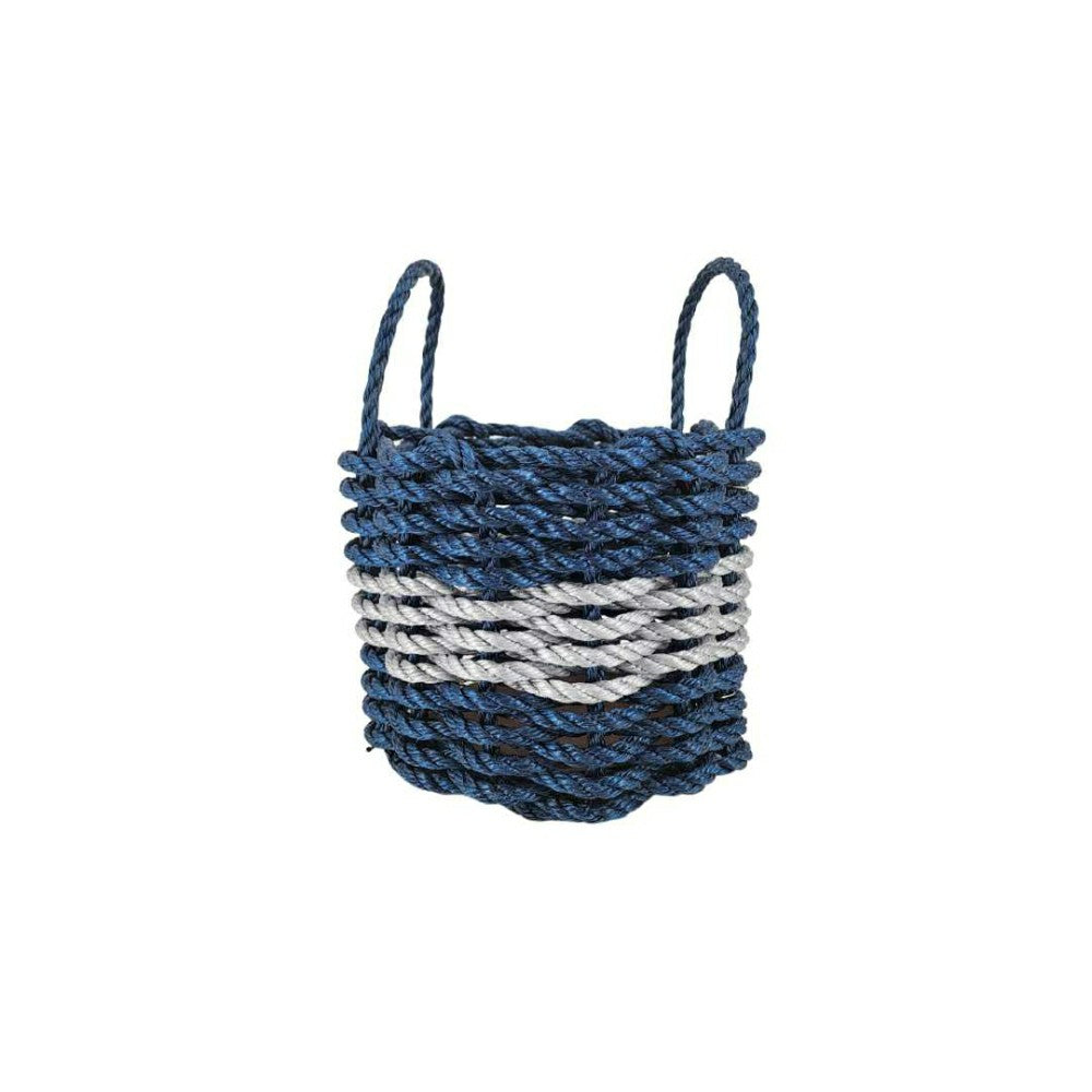 Authentic Maine Lobster Rope Storage Basket Navy Blue and Light Gray | Plow & Hearth