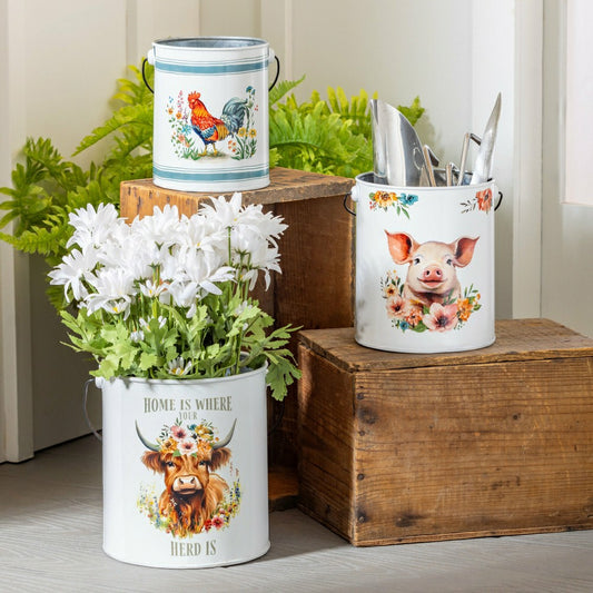 Petal & Plow Planter, Metal Bucket Planter, Nested Set of 3 | Plow & Hearth