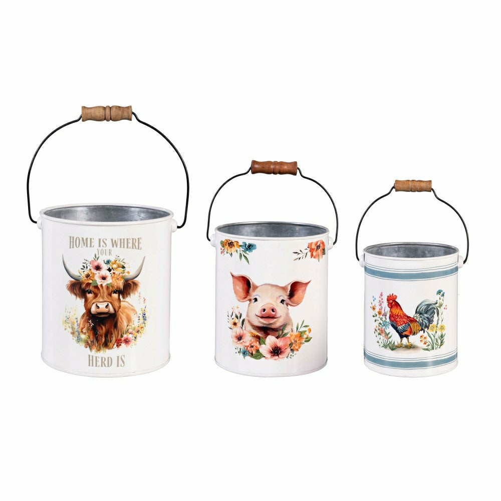 Petal & Plow Planter, Metal Bucket Planter, Nested Set of 3 | Plow & Hearth