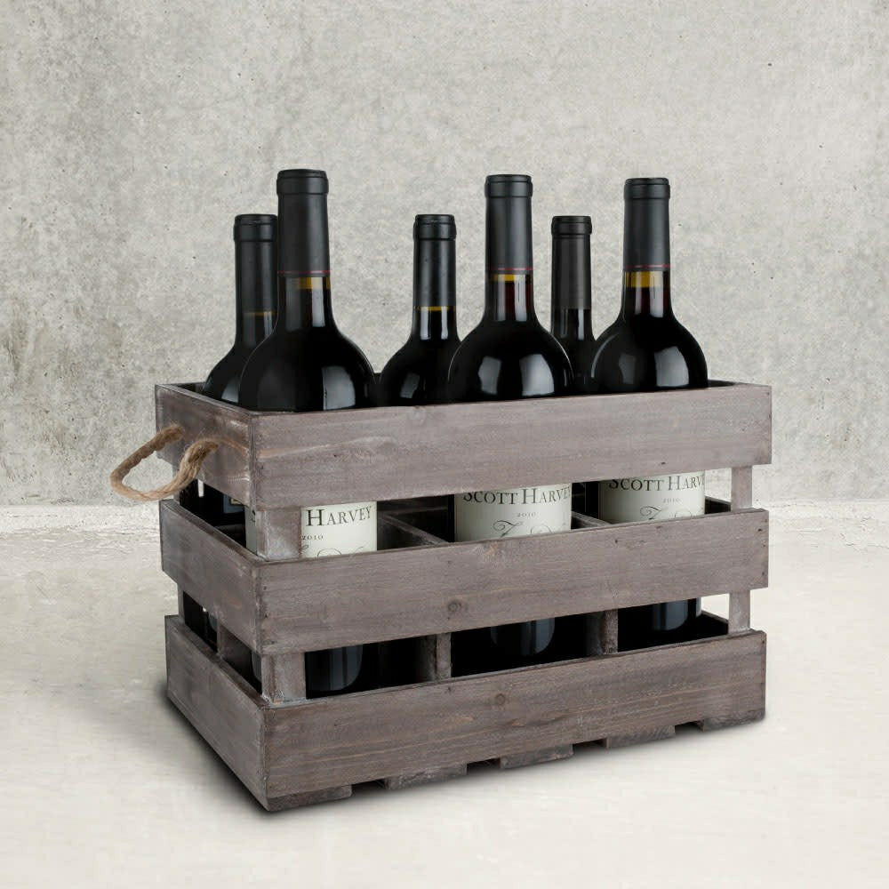 Wooden 6-Bottle Crate | Plow & Hearth