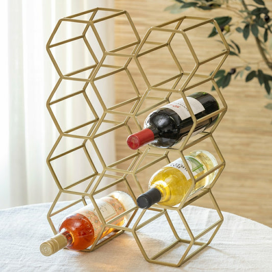 Gold Honeycomb Metal Wine Bottle Holder | Plow & Hearth