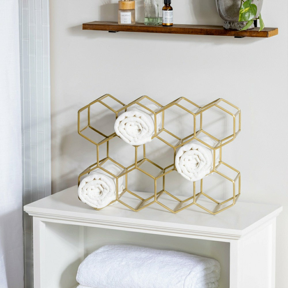 Gold Honeycomb Metal Wine Bottle Holder | Plow & Hearth