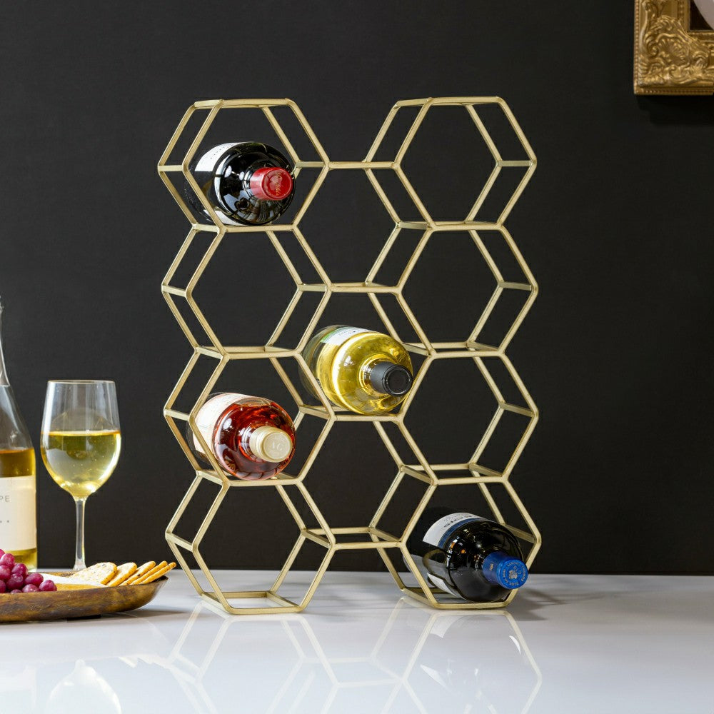 Gold Honeycomb Metal Wine Bottle Holder | Plow & Hearth