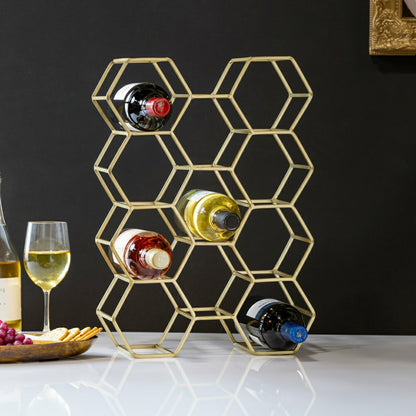 Gold Honeycomb Metal Wine Bottle Holder | Plow & Hearth