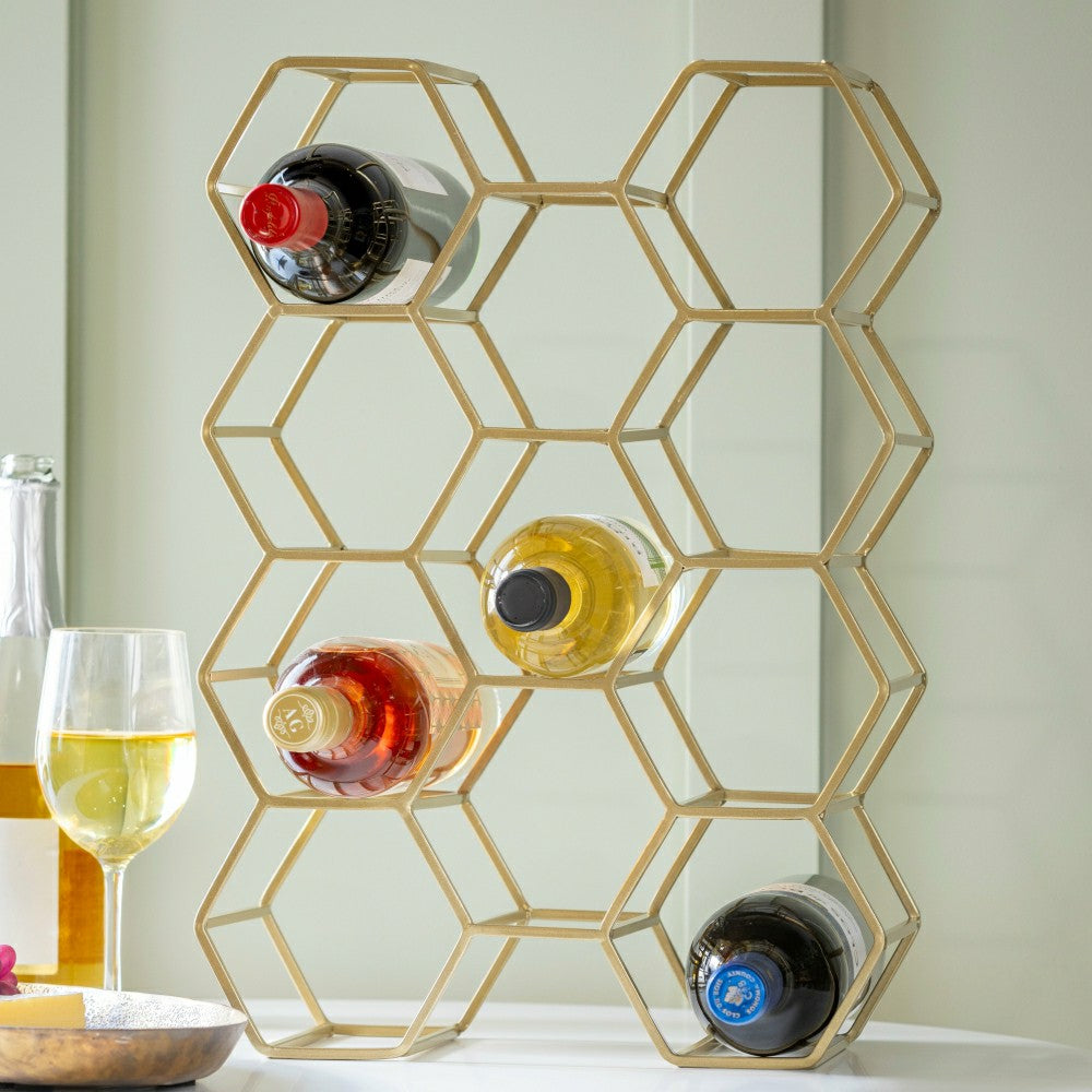 Gold Honeycomb Metal Wine Bottle Holder | Plow & Hearth