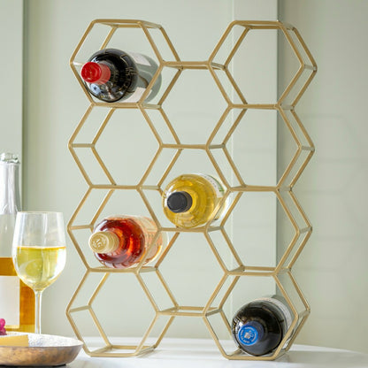 Gold Honeycomb Metal Wine Bottle Holder | Plow & Hearth