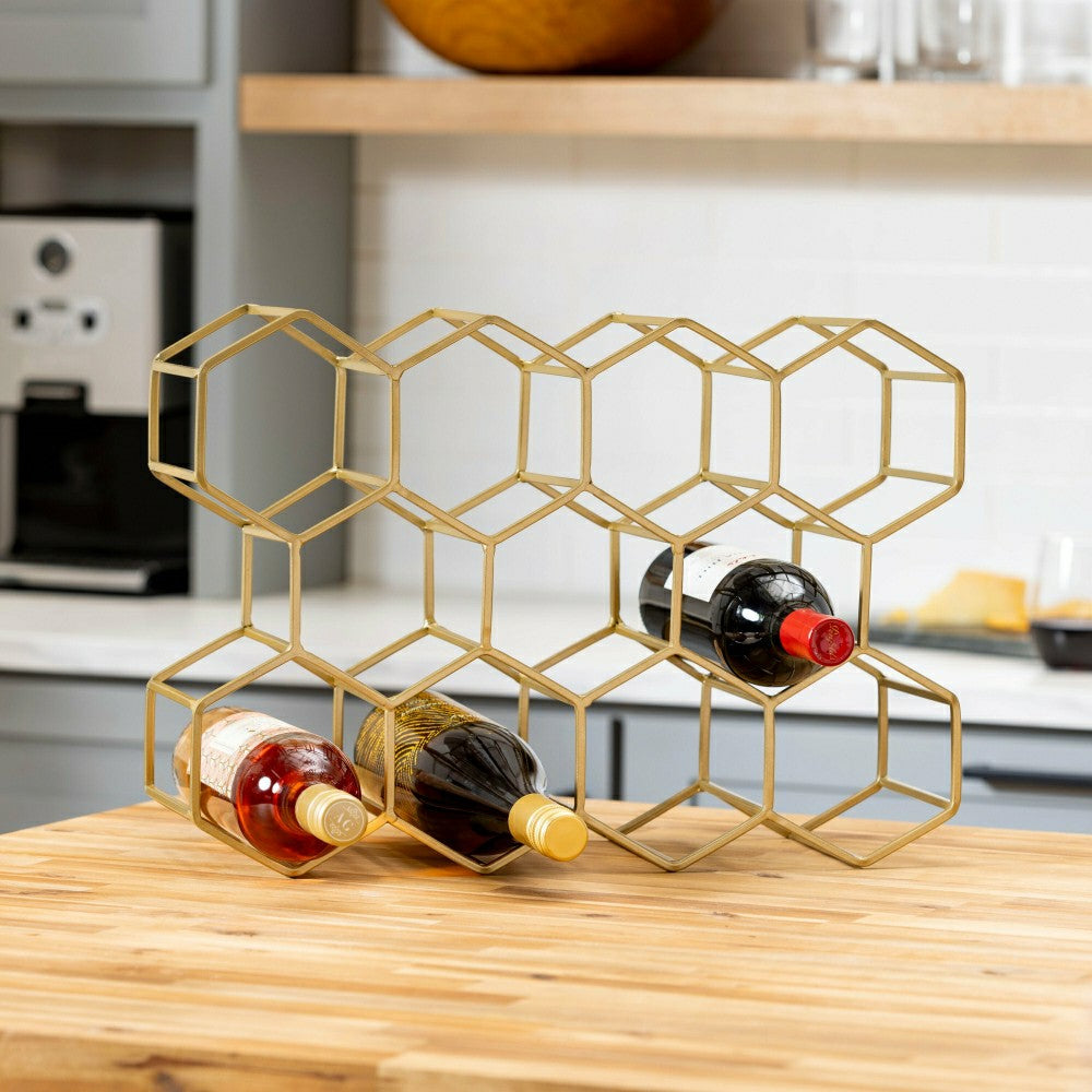 Gold Honeycomb Metal Wine Bottle Holder | Plow & Hearth