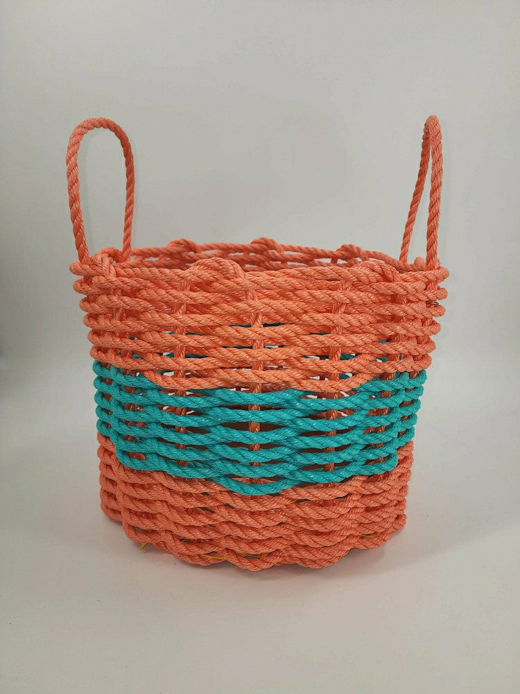 Authentic Maine Lobster Rope Storage Basket. Coral Orange and Teal | Plow & Hearth