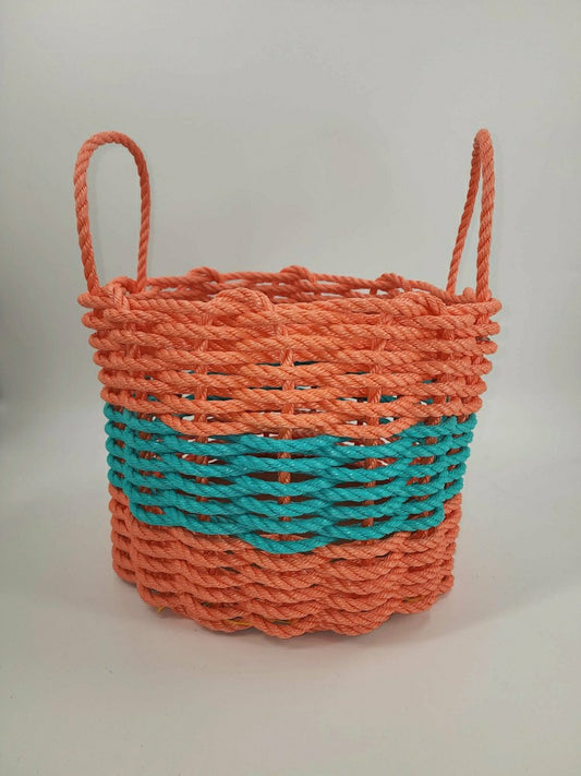 Authentic Maine Lobster Rope Storage Basket. Coral Orange and Teal | Plow & Hearth
