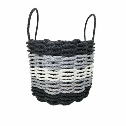 Five Stripe Rope Storage Basket Black, Gray and White | Plow & Hearth
