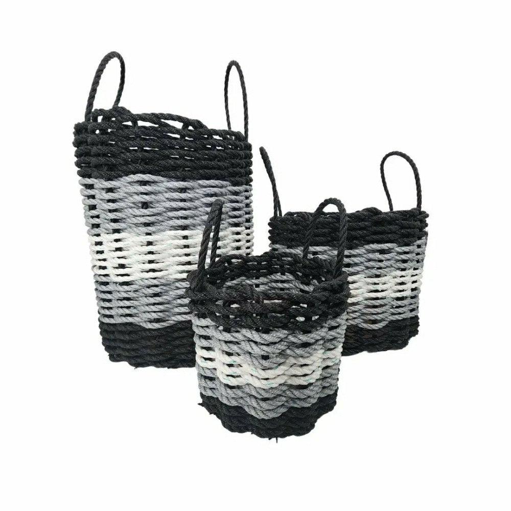 Five Stripe Rope Storage Basket Black, Gray and White | Plow & Hearth
