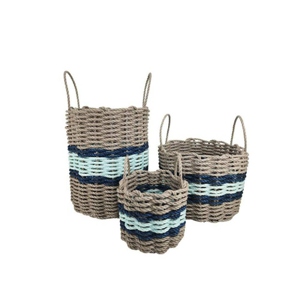 Lobster Rope Basket Tan and Seafoam, Navy Accents | Plow & Hearth