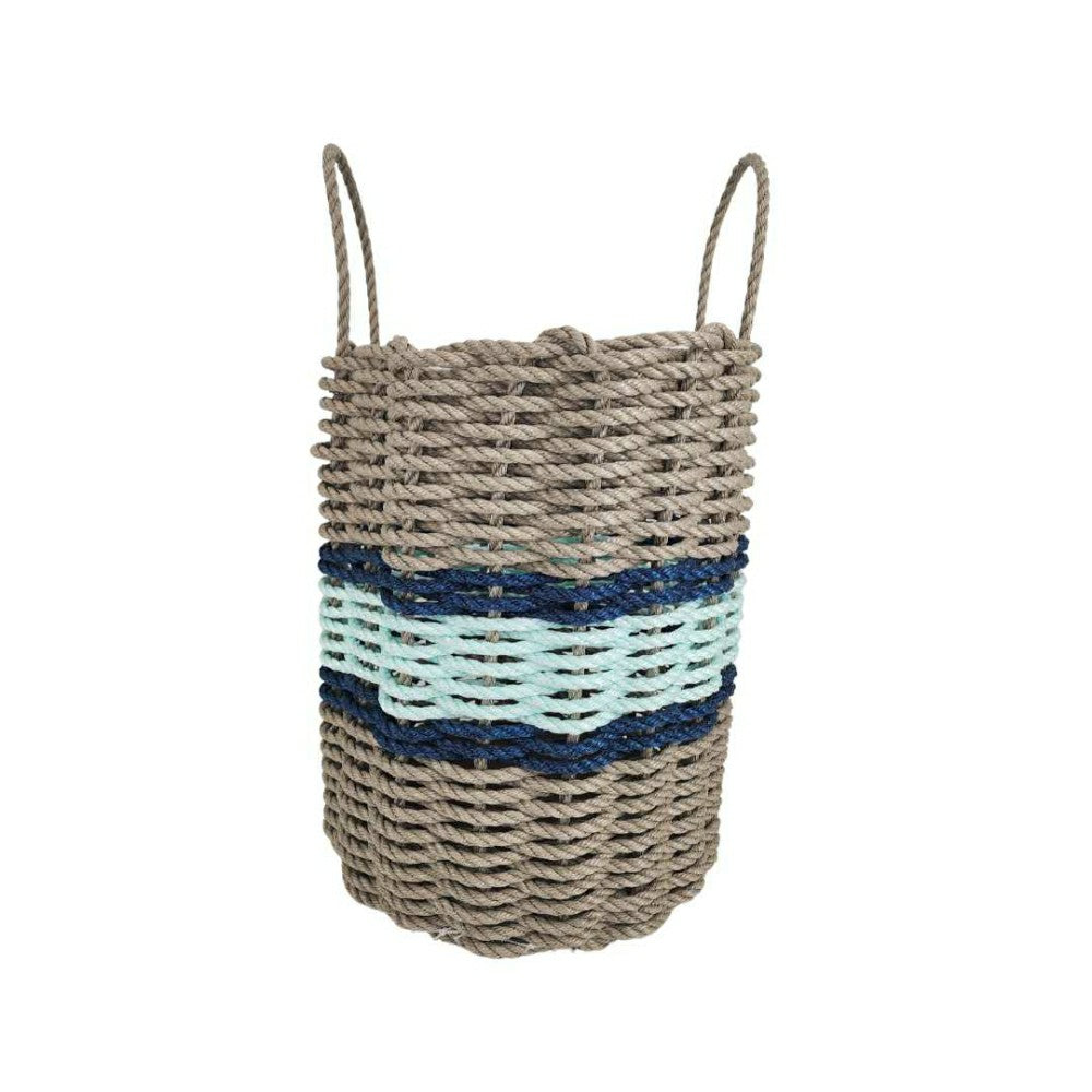 Lobster Rope Basket Tan and Seafoam, Navy Accents | Plow & Hearth