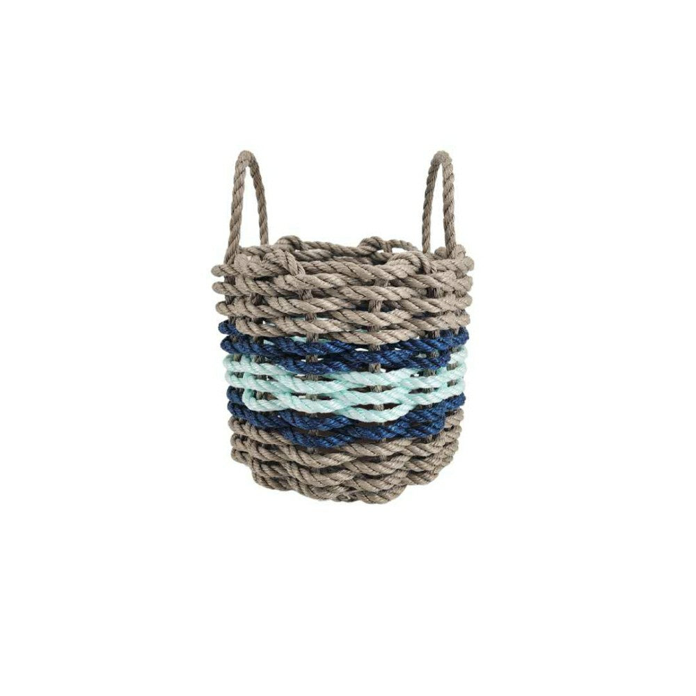 Lobster Rope Basket Tan and Seafoam, Navy Accents | Plow & Hearth
