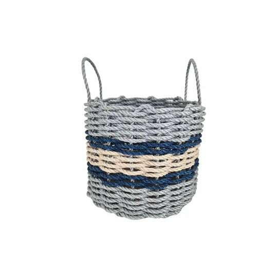 Lobster Rope Basket Light Gray and Light Tan, Navy Accents | Plow & Hearth