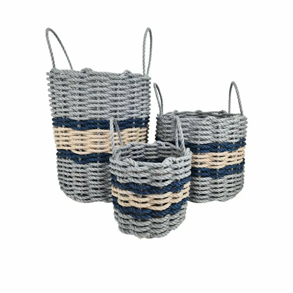 Lobster Rope Basket Light Gray and Light Tan, Navy Accents | Plow & Hearth