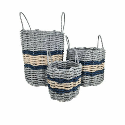 Lobster Rope Basket Light Gray and Light Tan, Navy Accents | Plow & Hearth