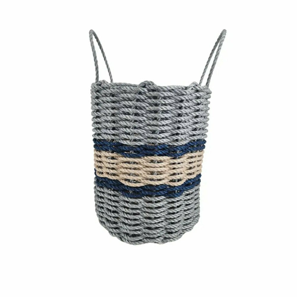 Lobster Rope Basket Light Gray and Light Tan, Navy Accents | Plow & Hearth