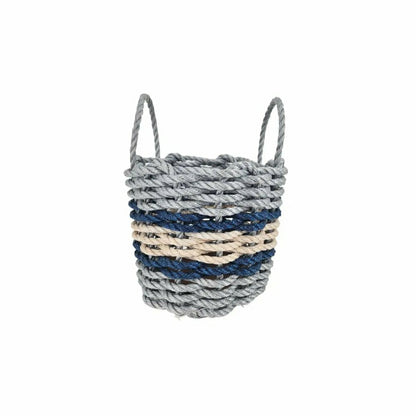 Lobster Rope Basket Light Gray and Light Tan, Navy Accents | Plow & Hearth