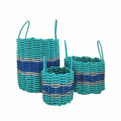 Authentic Maine Lobster Rope Storage Basket Teal and Blue with Light G | Plow & Hearth