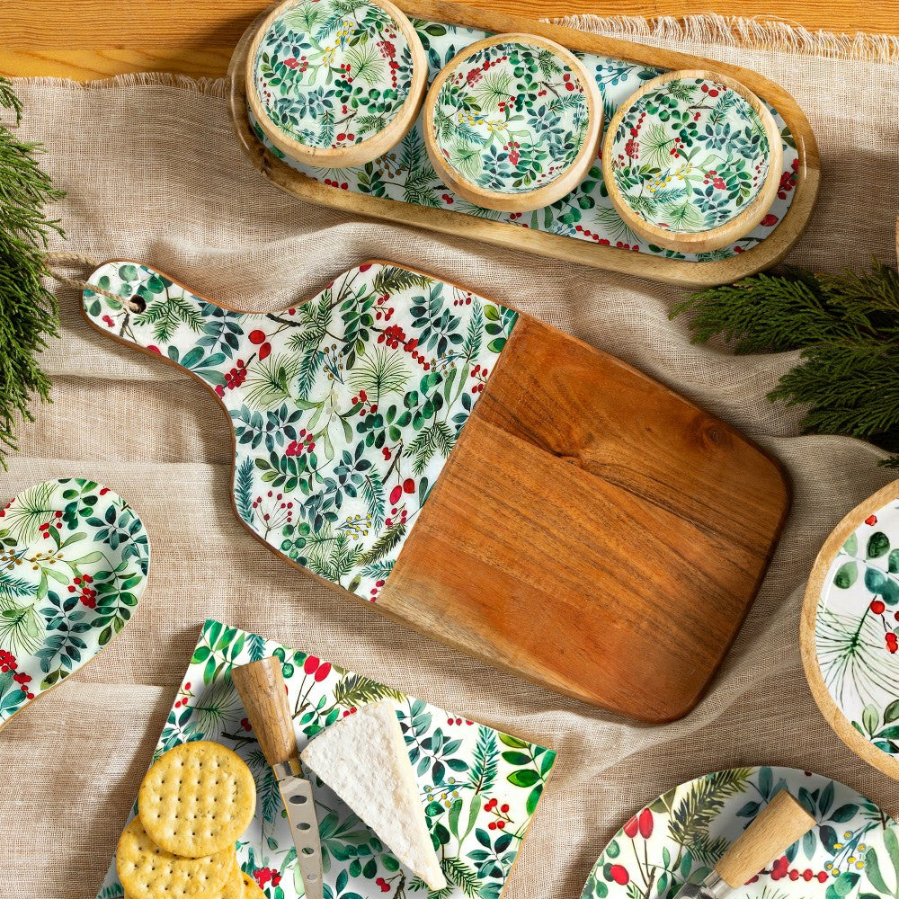 VivaStyle Playful Poinsettia Cutting Board, Rectangular Wood Cutting B | Plow & Hearth