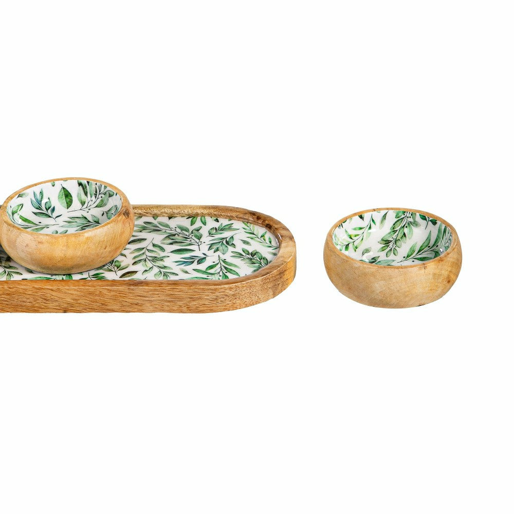 Olive Oasis 3-Section Wood Server with Bowls, 13"L | Plow & Hearth