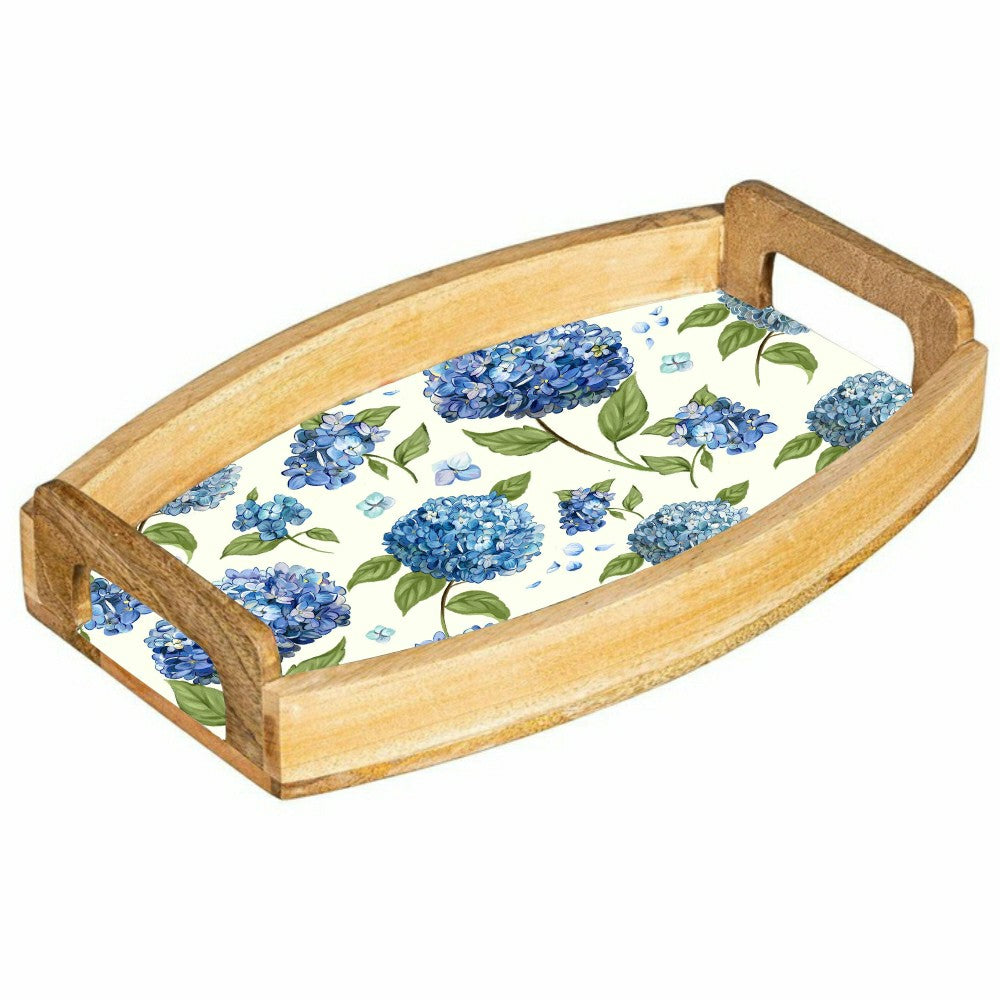 VivaStyle Serveware, Wood Serving Tray with Handles, Hydrangea, 15"L | Plow & Hearth