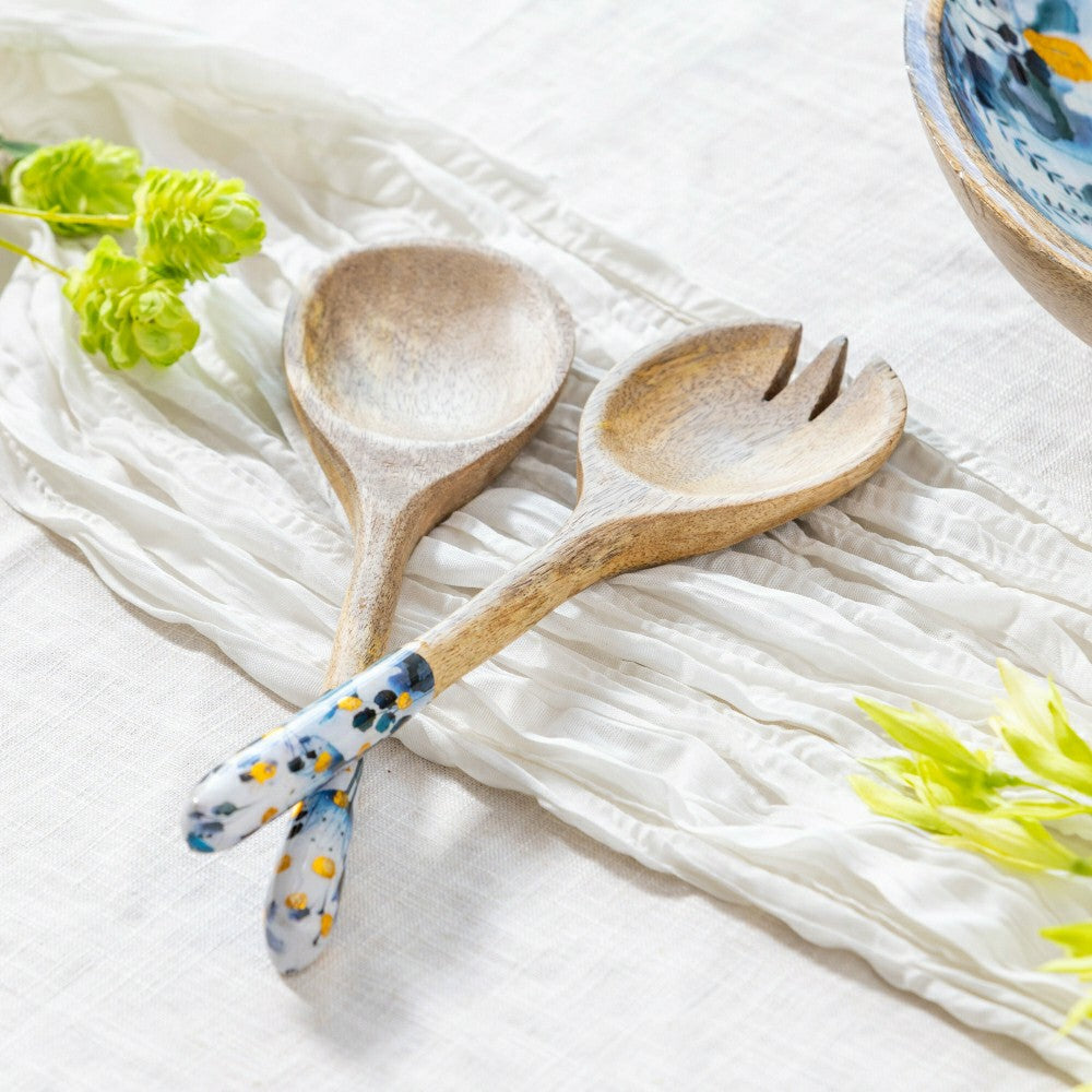 VivaStyle Gilded Meadow Wood Salad Server, 11" Set of 2 | Plow & Hearth