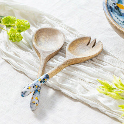 VivaStyle Gilded Meadow Wood Salad Server, 11" Set of 2 | Plow & Hearth