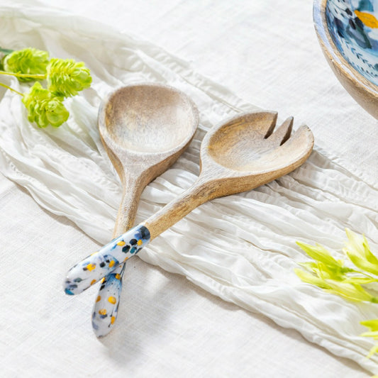 VivaStyle Gilded Meadow Wood Salad Server, 11" Set of 2 | Plow & Hearth
