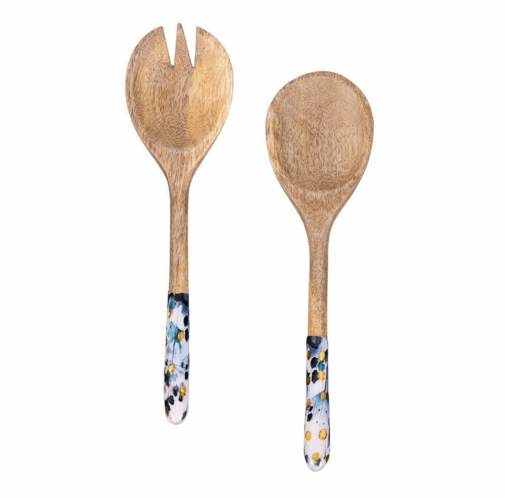 VivaStyle Gilded Meadow Wood Salad Server, 11" Set of 2 | Plow & Hearth