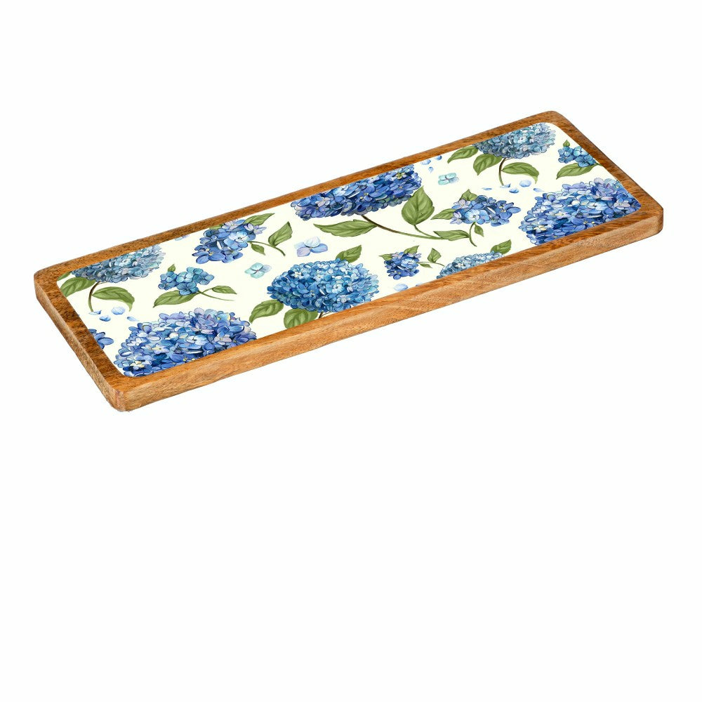 VivaStyle Serveware, Rectangular Wood Serving Tray, Hydrangea, 18"L | Plow & Hearth