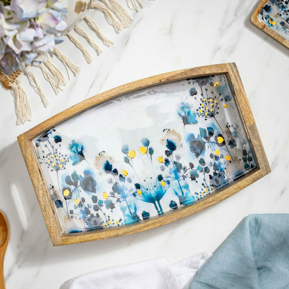 VivaStyle Gilded Meadow Serveware, Wood Serving Tray with Handles,15"L | Plow & Hearth