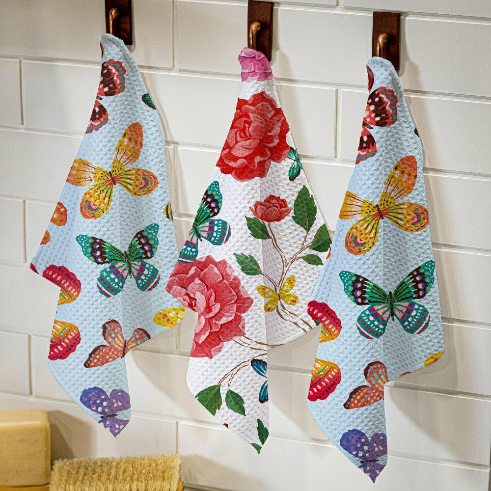 Butterfly Toile Quick Dry Dish Cloth, Set of 3, 10" x 10" | Plow & Hearth