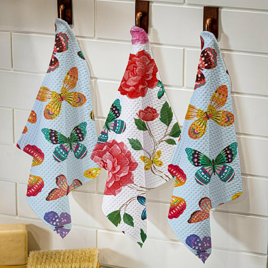 Butterfly Toile Quick Dry Dish Cloth, Set of 3, 10" x 10" | Plow & Hearth