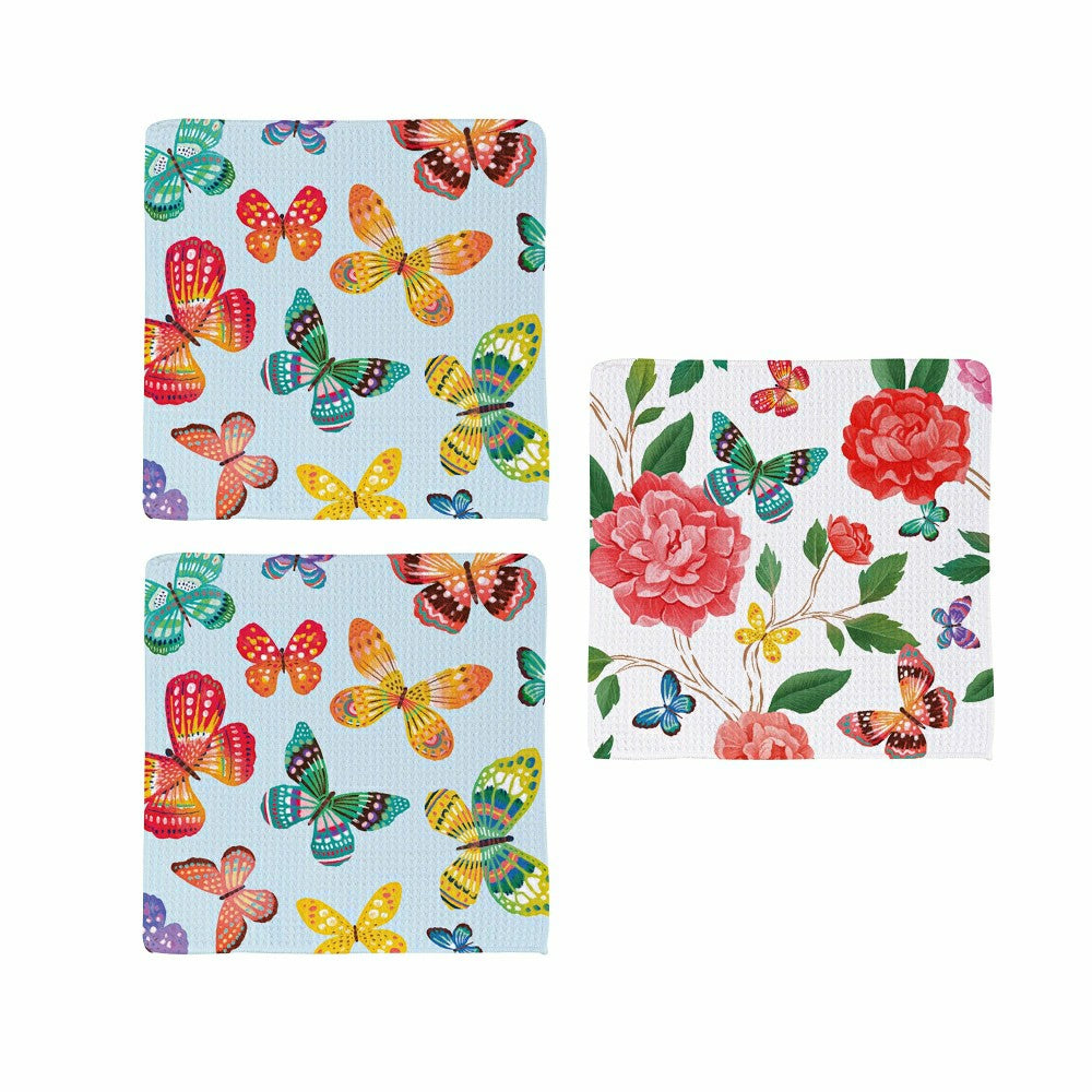 Butterfly Toile Quick Dry Dish Cloth, Set of 3, 10" x 10" | Plow & Hearth