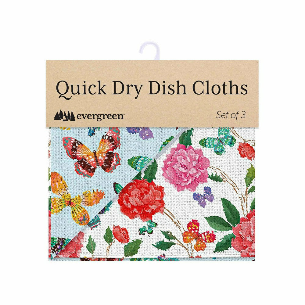 Butterfly Toile Quick Dry Dish Cloth, Set of 3, 10" x 10" | Plow & Hearth