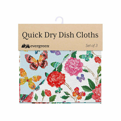 Butterfly Toile Quick Dry Dish Cloth, Set of 3, 10" x 10" | Plow & Hearth