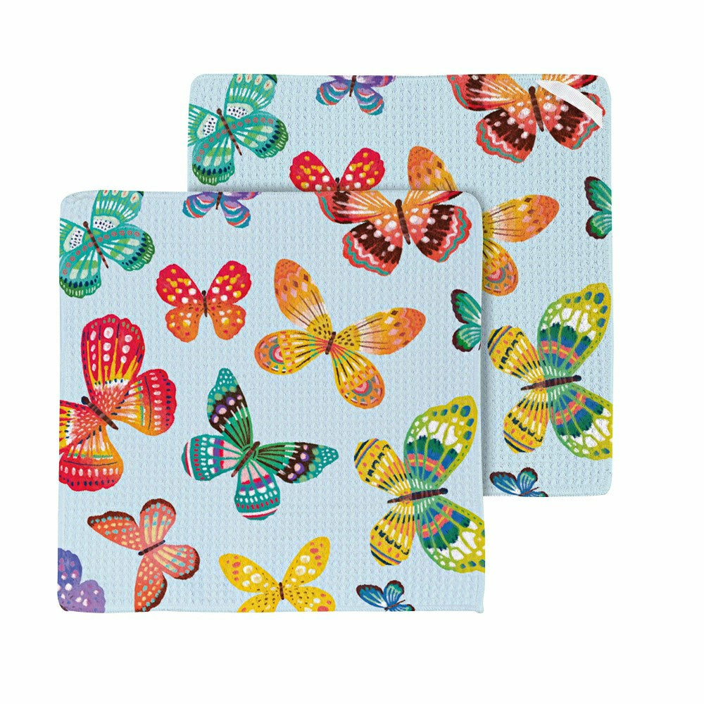 Butterfly Toile Quick Dry Dish Cloth, Set of 3, 10" x 10" | Plow & Hearth