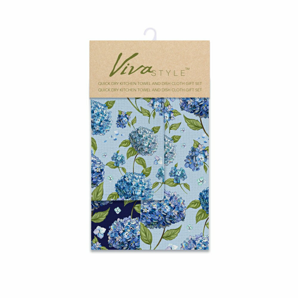 VivaStyle Kitchen Gift Set Quick Waffle Weave Double-Sided, Hydrangea Haven, Set of 3 | Plow & Hearth