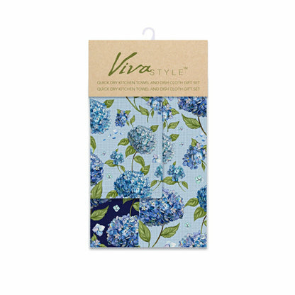 VivaStyle Kitchen Gift Set Quick Waffle Weave Double-Sided, Hydrangea Haven, Set of 3 | Plow & Hearth