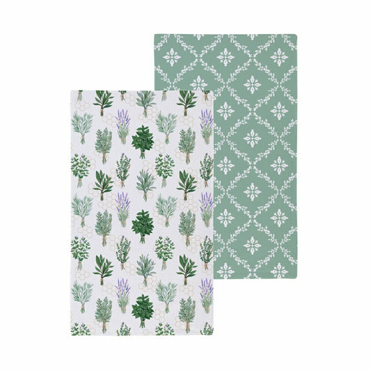 Cottage Garden Kitchen Towel Quick Dry Waffle Weave Double-Sided, Herb | Plow & Hearth