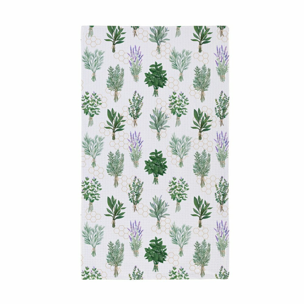 Cottage Garden Kitchen Towel Quick Dry Waffle Weave Double-Sided, Herb | Plow & Hearth