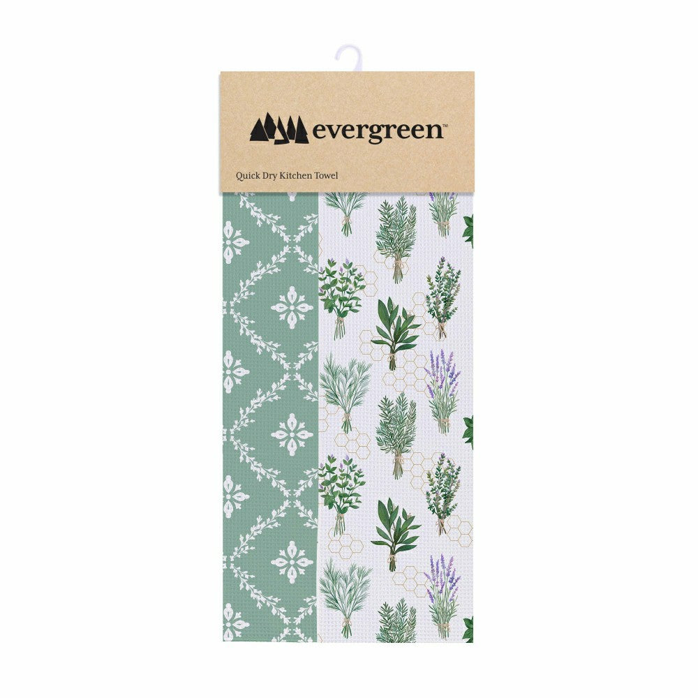 Cottage Garden Kitchen Towel Quick Dry Waffle Weave Double-Sided, Herb | Plow & Hearth