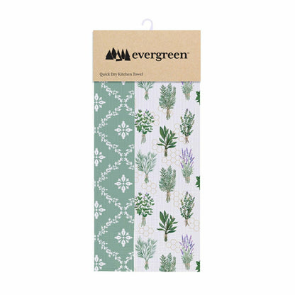 Cottage Garden Kitchen Towel Quick Dry Waffle Weave Double-Sided, Herb | Plow & Hearth