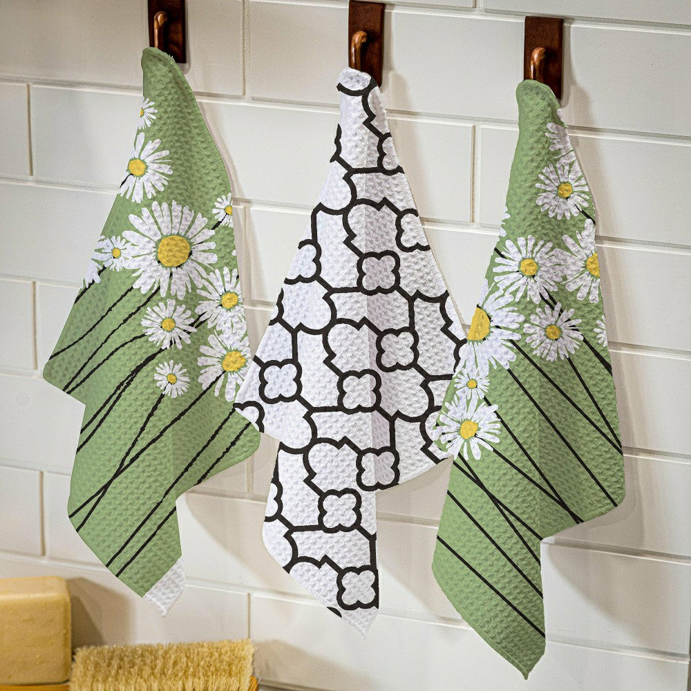 Daisy Scape Quick Dry Dish Cloth, Set of 3, 10" x 10" | Plow & Hearth