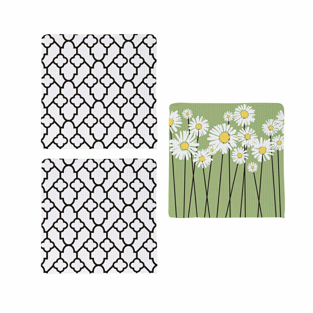Daisy Scape Quick Dry Dish Cloth, Set of 3, 10" x 10" | Plow & Hearth