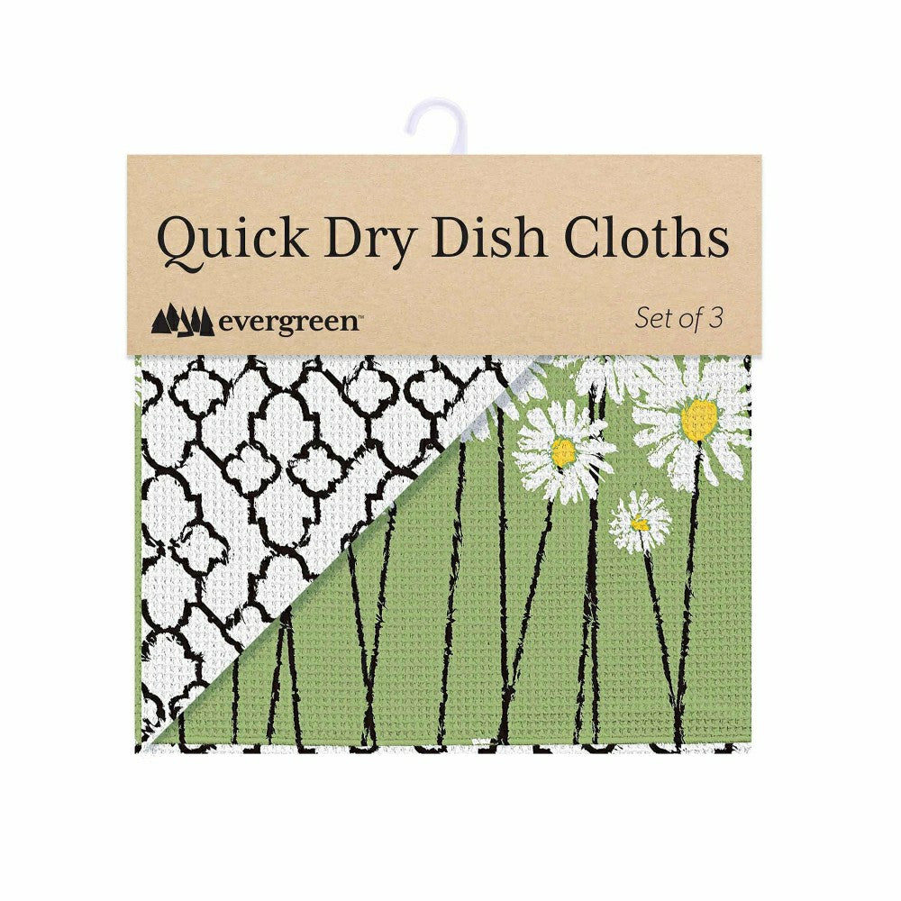 Daisy Scape Quick Dry Dish Cloth, Set of 3, 10" x 10" | Plow & Hearth